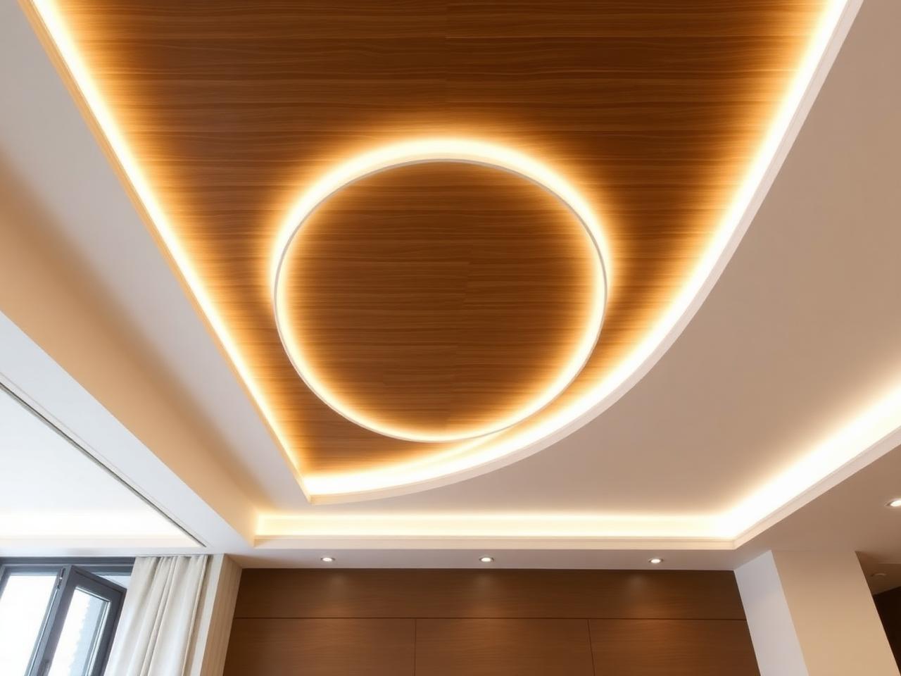 False ceiling with a cove lit wooden batten raft