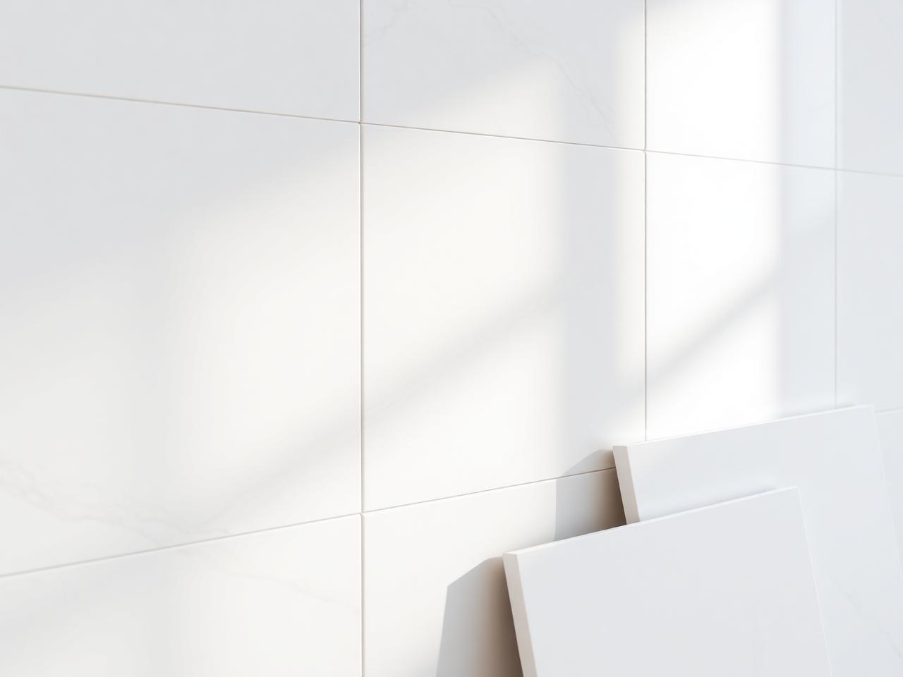 Marble-look PVC wall panels installed with tight seams beside spare sheets